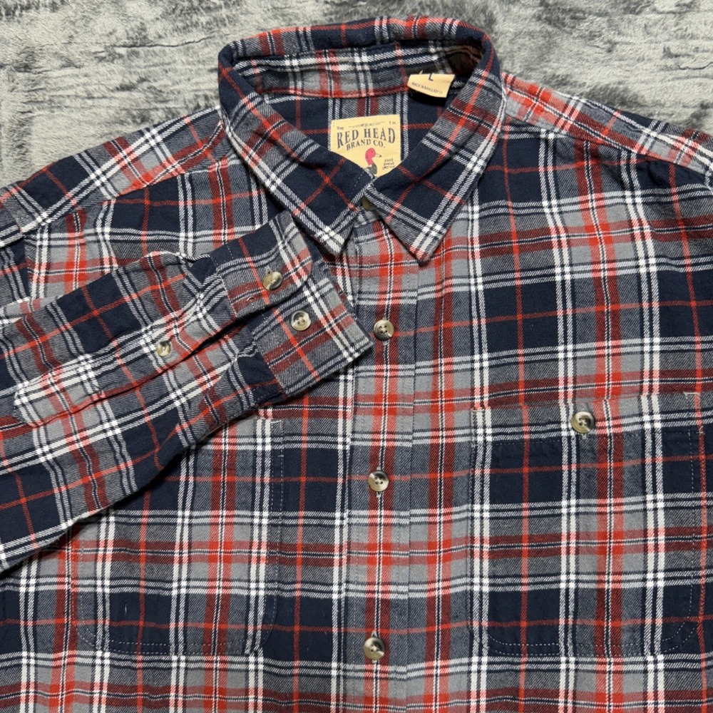 RedHead Flannel Shirt Mens L Navy Blue Red Plaid